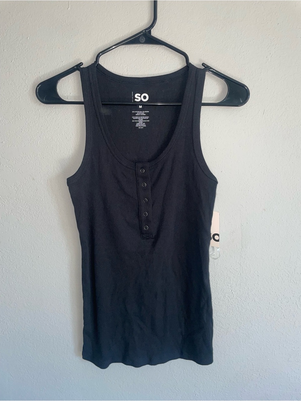 SO Black Ribbed Henley Tank
